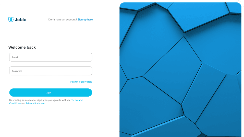Signing in to the Joble platform
